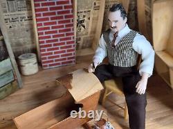 Vintage Artisan Miniature Dollhouse 112 Porcelain Grandpa Doll Making Cradle