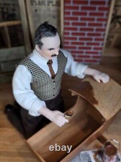 Vintage Artisan Miniature Dollhouse 112 Porcelain Grandpa Doll Making Cradle