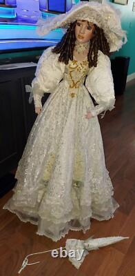 Vintage Ashley Belle Doll Large 40 Inch Porcelain W Umbrella. Fine Bisque With Box