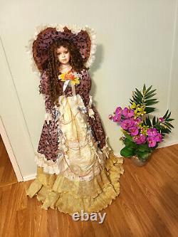 Vintage Ashley Belle Victorian Style Big Porcelain Doll in Luxtury Dress & Hat