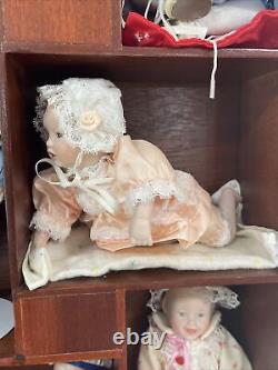 Vintage Ashton Drake Picture Perfect Miniature Porcelain Dolls, Wood Frame