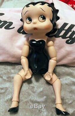 Vintage BETTY BOOP Movable Jointed Porcelain Doll In Black Dress 11.5inch