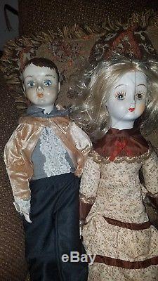 Vintage Bisque 2 Doll Lot RARE! Boy & Girl cloth bodies rest porcelain. NICE