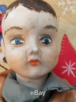 Vintage Bisque 2 Doll Lot RARE! Boy & Girl cloth bodies rest porcelain. NICE