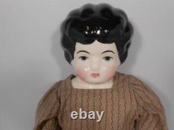 Vintage Bisque Head Shoulders Porcelain China Doll Black Hair, Blue Eyes 30