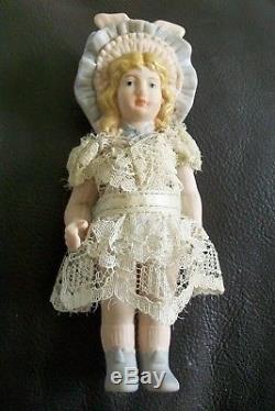 Vintage Bisque Porcelain Baby Doll Jointed Arms Moulded Bonnet Head 5.5 Bsco