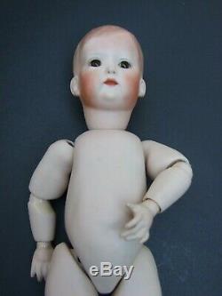 Vintage Bisque Porcelain Doll Hand Painted Glass Ayes Movable Hands Stamped