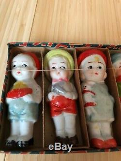 Vintage Bisque / Porcelain Japan set of 6 Figure Dolls with Original box