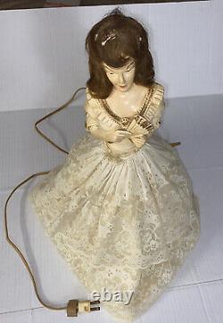 Vintage Boudoir Doll Lamp Tested Works 17 Tall Brunette w Fan Hair MCM