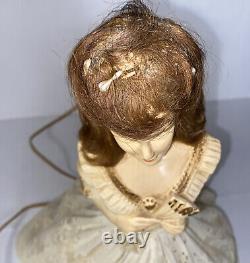 Vintage Boudoir Doll Lamp Tested Works 17 Tall Brunette w Fan Hair MCM