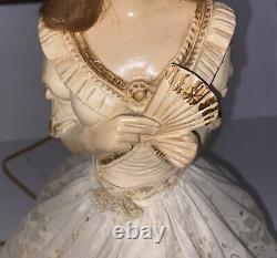 Vintage Boudoir Doll Lamp Tested Works 17 Tall Brunette w Fan Hair MCM