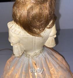 Vintage Boudoir Doll Lamp Tested Works 17 Tall Brunette w Fan Hair MCM