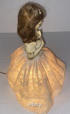 Vintage Boudoir Doll Lamp Tested Works 17 Tall Brunette w Fan Hair MCM