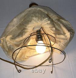 Vintage Boudoir Doll Lamp Tested Works 17 Tall Brunette w Fan Hair MCM