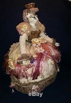 Vintage Ceramic Cat Doll figurine in a detailed Victorian Dress 18 Tall