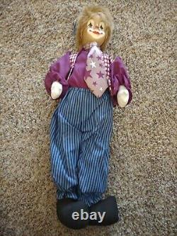 Vintage Ceramic Porcelain Head Cloth Body Clown Doll Figurine 20 inch tall