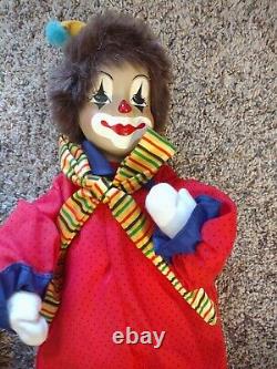 Vintage Ceramic Porcelain Head Cloth Body Clown Doll Figurine 20 inch tall