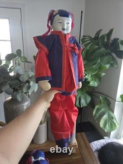 Vintage Chinese Hand Painted Traditional Doll withPorcelain Head, 24