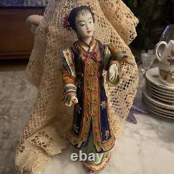 Vintage Chinese Porcelain Figurine, Lady with Bird Doll Rare