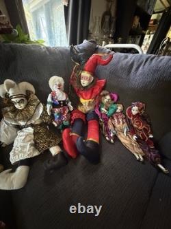 Vintage Clown Jester Pierrot Doll Mask Collection Lot Porcelain Musical 40+ Pcs