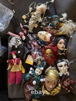 Vintage Clown Jester Pierrot Doll Mask Collection Lot Porcelain Musical 40+ Pcs