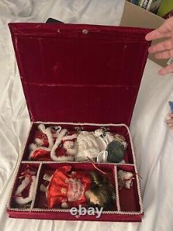 Vintage Cracker Barrel Mini 6 Porcelain Doll with Clothes in Ved Velvet Case