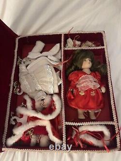 Vintage Cracker Barrel Mini 6 Porcelain Doll with Clothes in Ved Velvet Case