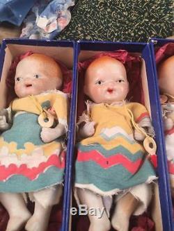Vintage Dionne Quintuplets Sewing Play Game Set With Porcelain Dolls