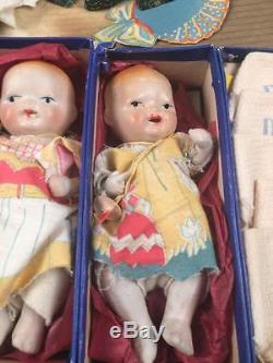Vintage Dionne Quintuplets Sewing Play Game Set With Porcelain Dolls