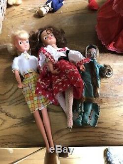 Vintage Doll Collection (x10), Plus Basket, Bag, Comb and Brush