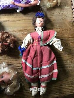 Vintage Doll Collection (x10), Plus Basket, Bag, Comb and Brush