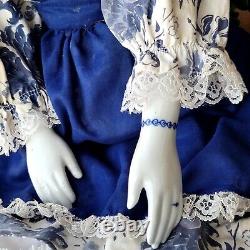 Vintage Doll Rare Delft Blue Porcelain White Blue Head Hand Feet 26 A+Condition