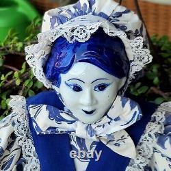 Vintage Doll Rare Delft Blue Porcelain White Blue Head Hand Feet 26 A+Condition