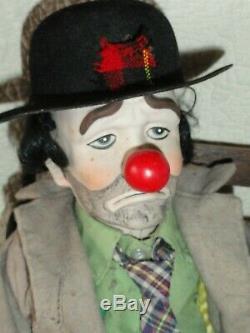 Vintage Dynasty 1976 Hobo Clown Emmett Kelly 22 Porcelain/cloth 15 Bench Doll