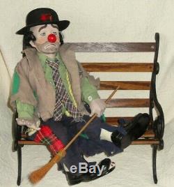 Vintage Dynasty 1976 Hobo Clown Emmett Kelly 22 Porcelain/cloth 15 Bench Doll