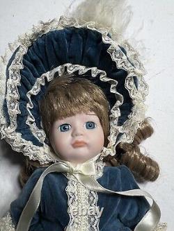 Vintage Dynasty Doll Collection Porcelain Blue Velvet with purse antique pretty