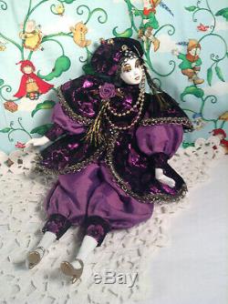 Vintage Early 1990's Mardi Gras New Orleans Purple Royal Jester Porcelain Doll