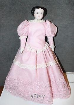 Vintage Emma Clear China Head Doll 16 Beautiful Pink Dress & Stand