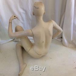 Vintage Female Mannequin Full body Hand Painted Head Torso Arms Legs Seated