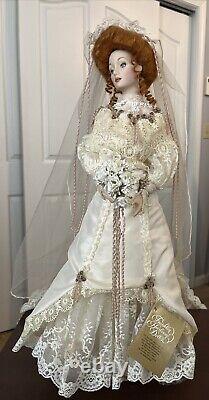 Vintage Franklin Heirloom Porcelain Dolls Bride & Groom 22 WithBoxes And Stands