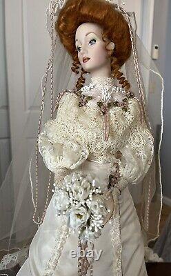 Vintage Franklin Heirloom Porcelain Dolls Bride & Groom 22 WithBoxes And Stands