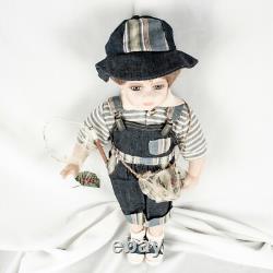 Vintage GEPPEDDO Porcelain Fishing White Boy Blue Eyes Doll Size 17L x 9W