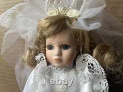 Vintage Geppeddo Porcelain Wedding Doll Set 8'' Blue Eyes Dolls Collectible