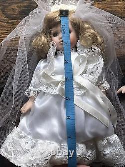 Vintage Geppeddo Porcelain Wedding Doll Set 8'' Blue Eyes Dolls Collectible