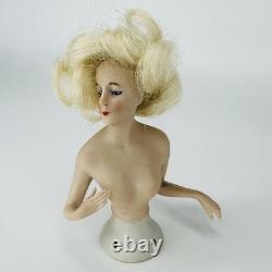 Vintage German Bavaria Goeble Bisque Porcelain Half Doll Blonde Hair Figurine 4