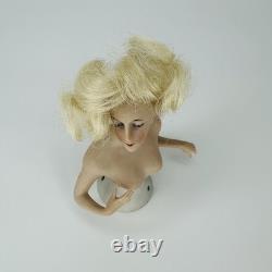 Vintage German Bavaria Goeble Bisque Porcelain Half Doll Blonde Hair Figurine 4