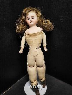 Vintage German Doll Porcelain Bust Muslin Body Pinned Legs Pearl Teeth 5.0