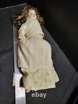 Vintage German Doll Porcelain Bust Muslin Body Pinned Legs Pearl Teeth 5.0