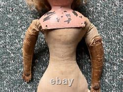 Vintage German Little Girl Doll Metal Head Fiber Cloth Body Blonde Blue Eyes