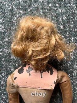 Vintage German Little Girl Doll Metal Head Fiber Cloth Body Blonde Blue Eyes